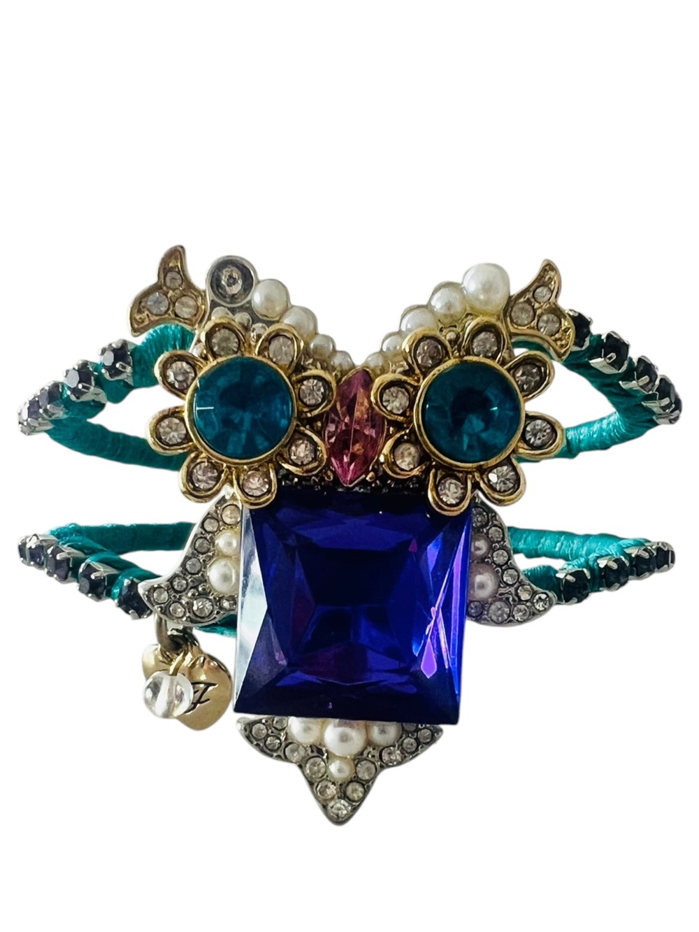 Betsey Johnson Rare Critter Owl Cuff Bracelet Blue Purple Rhinestone Hinged